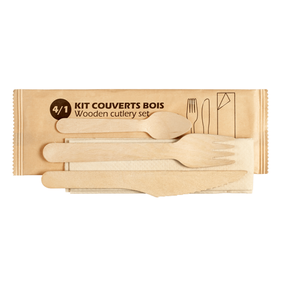 Kit couverts 4/1 bois avec petite cuillère