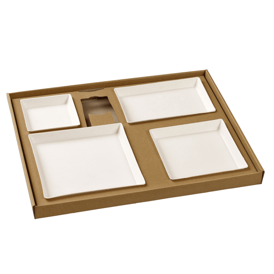 Kit plateau-repas Ecokraft vaisselle Quartz laminée + couv