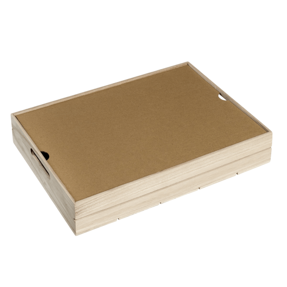 Coperchio per vassoio di legno impilabile 380x275x66 mm