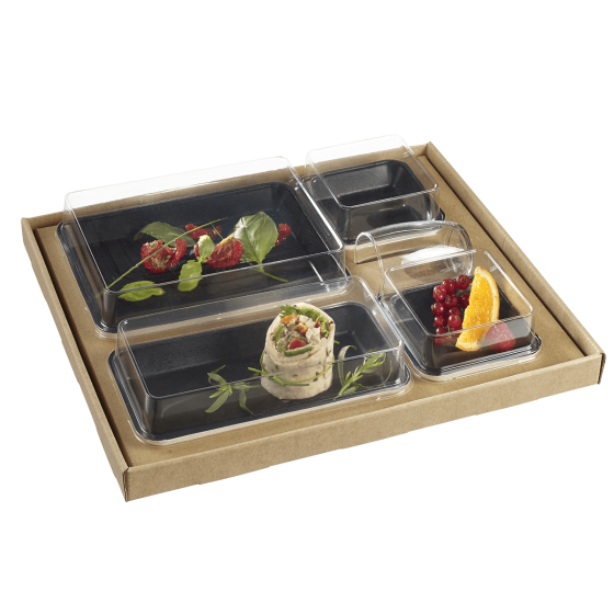 Kit vassoio pasti Ecokraft stoviglie Kanopée nere laminate Kit vassoio pasti Ecokraft stoviglie Kanopée nere laminate