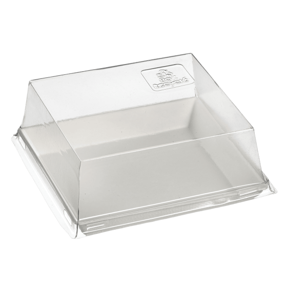 Couvercle RPET pour assiette Quartz pulpe de canne 110x110mm Couvercle RPET pour assiette Quartz pulpe de canne 110x110mm