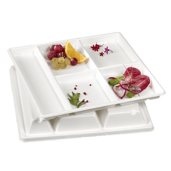 Vassoio Five con 5 scomparti in polpa di canna