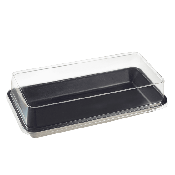 Piatto Kanopée in polpa di canna laminato nero da 200x100 mm