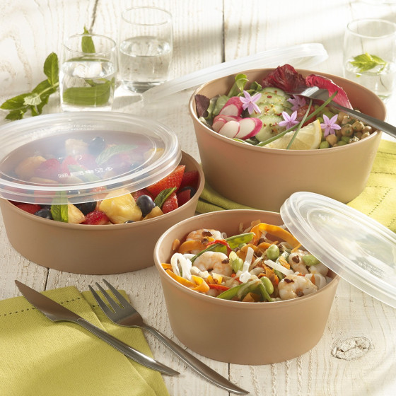 Insalatiera LOOP + coperchio in PP beige scuro 1.000 ml