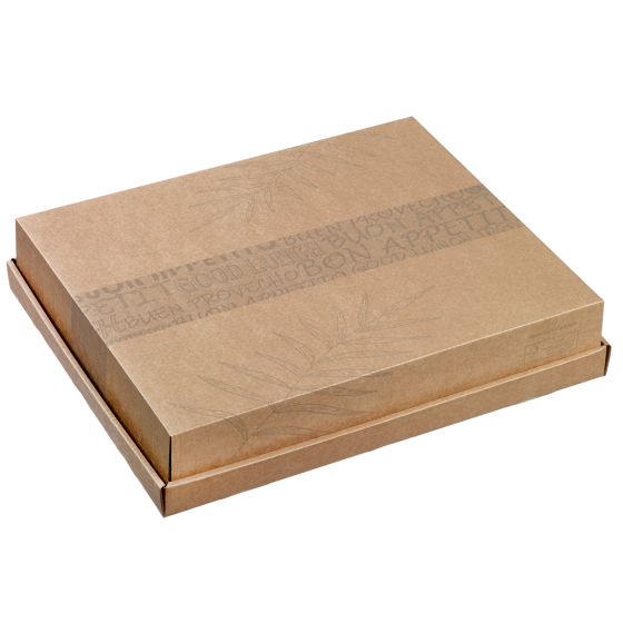 Vassoio pasto Ecokraft con coperchio decorato a foglia