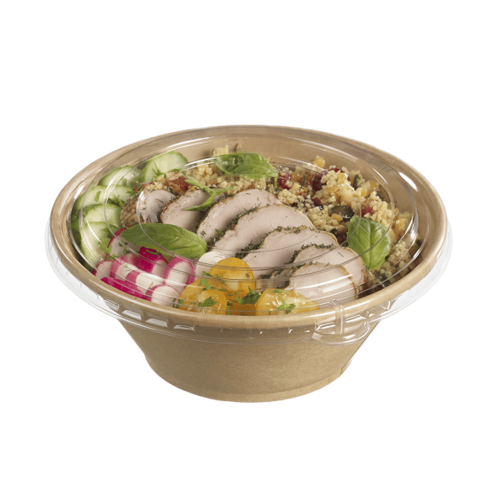 Saladier rond conique 1050 ml Ecokraft avec couvercle PET